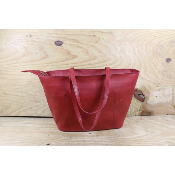 Madewell Tote Red Leather Aboard Bag Shoulder Handbag Zip - Picture 1 of 10